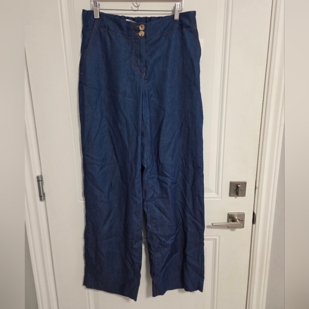 Zara ZW Collection High Waist Wide Leg Linen Blended Jeans - Size M